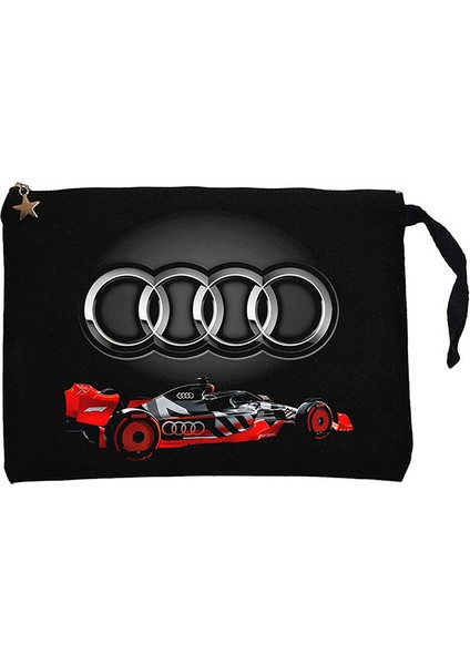 F1 Audi Logo 3D Siyah Clutch Astarlı Cüzdan / El Çantası