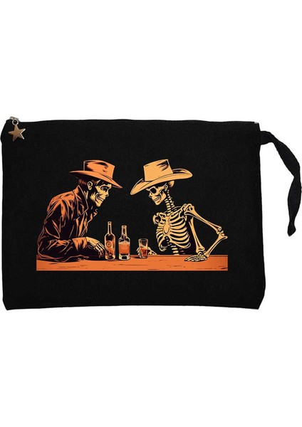 Skelton Cowboy Bar Siyah Clutch Astarlı Cüzdan / El Çantası