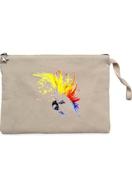 Papağan Sulu Boya Krem Clutch Astarlı Cüzdan / El Çantası