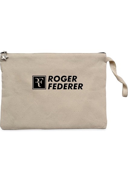Roger Federer Text Krem Clutch Astarlı Cüzdan / El Çantası