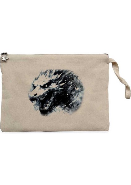 Dragon Pencil Drawing Krem Clutch Astarlı Cüzdan / El Çantası