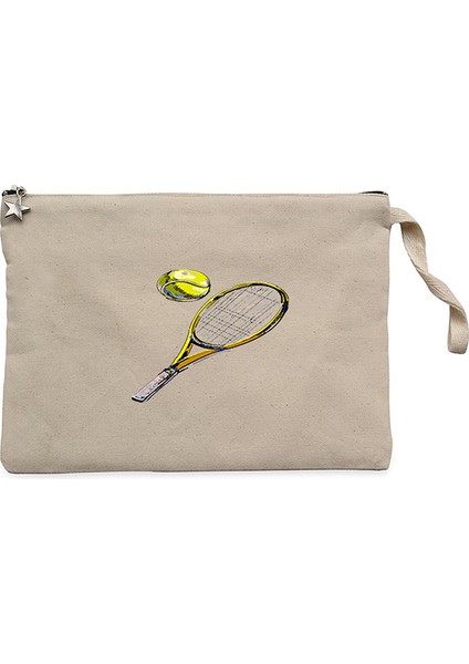 Tennis Rackets Classic Krem Clutch Astarlı Cüzdan / El Çantası