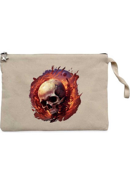 Skull Planet Krem Clutch Astarlı Cüzdan / El Çantası