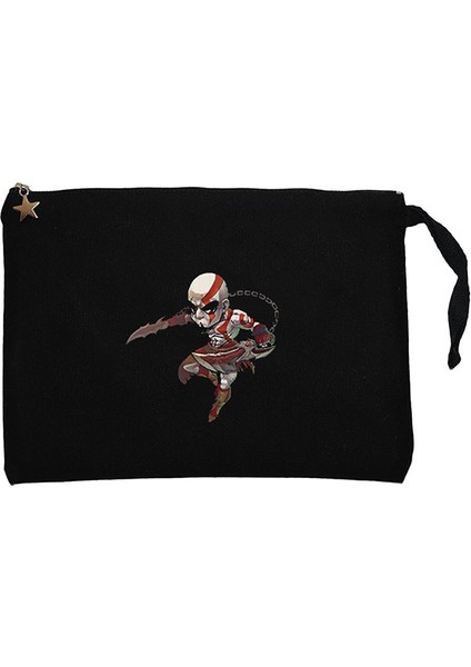 God Of War Kratos Cartoon Siyah Clutch Astarlı Cüzdan / El Çantası