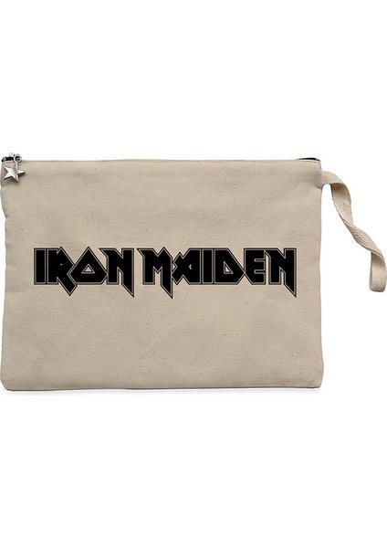 Iron Maiden Logo Krem Clutch Astarlı Cüzdan / El Çantası