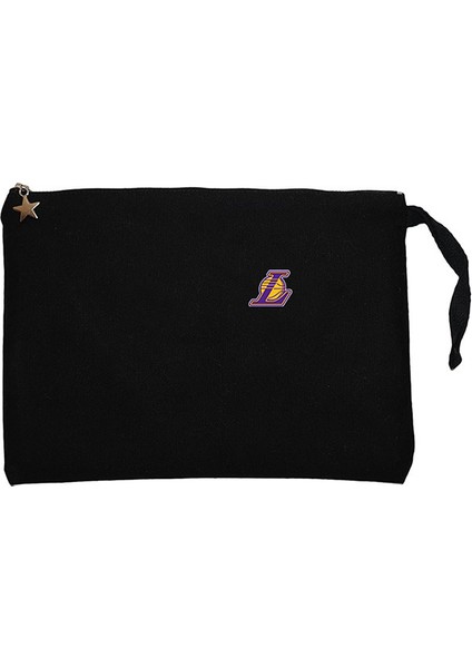 Los Angeles Lakers Logo Siyah Clutch Astarlı Cüzdan / El Çantası