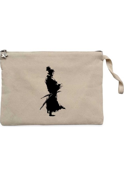 Samurai Musashi Portre Krem Clutch Astarlı Cüzdan / El Çantası