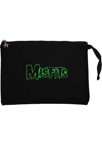 Misfits Logo Green Siyah Clutch Astarlı Cüzdan / El Çantası