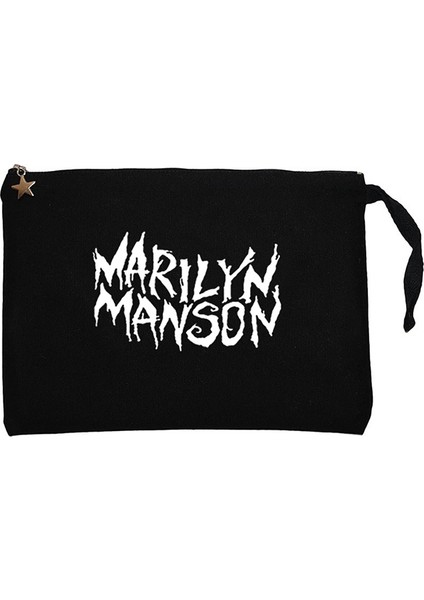 Marilyn Manson Iconic Text Siyah Clutch Astarlı Cüzdan / El Çantası