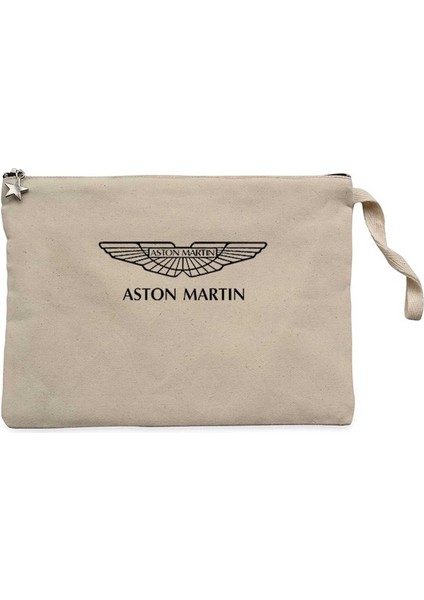 Aston Martin Logo Krem Clutch Astarlı Cüzdan / El Çantası