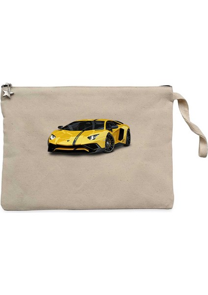 Lamborghni Aventador Yellow Krem Clutch Astarlı Cüzdan / El Çantası