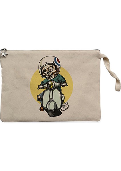 Skull Scooter Rider Krem Clutch Astarlı Cüzdan / El Çantası