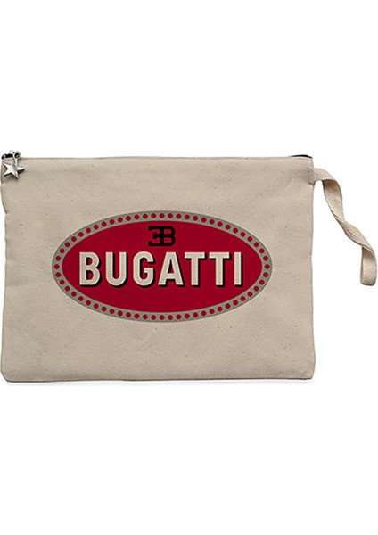 Bugati 3b Logo Krem Clutch Astarlı Cüzdan / El Çantası
