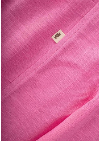 V Yaka Paça Lastikli Keten Salopet 2-7 Yaş Pembe modelleri