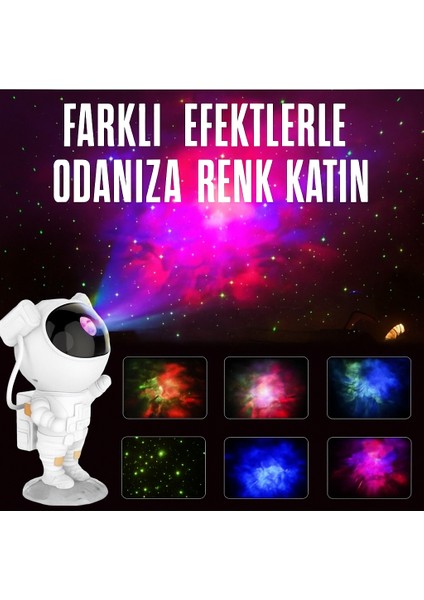 Astronot Tasarımlı Bluetooth Hoparlör & Gece Lambası – 8 Renkli Projeksiyon, Kumandalı