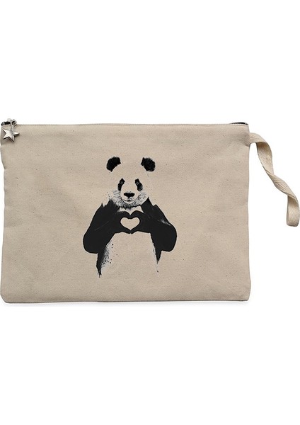 Panda Love Krem Clutch Astarlı Cüzdan / El Çantası