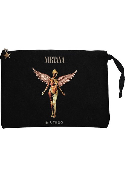 Nirvana In Utero Siyah Clutch Astarlı Cüzdan / El Çantası