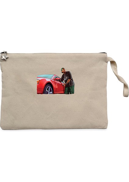 Gta Car Thief Man Krem Clutch Astarlı Cüzdan / El Çantası