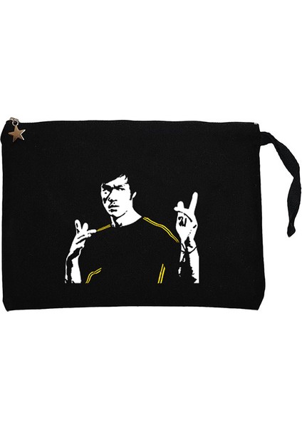 Bruce Lee Figure Siyah Clutch Astarlı Cüzdan / El Çantası