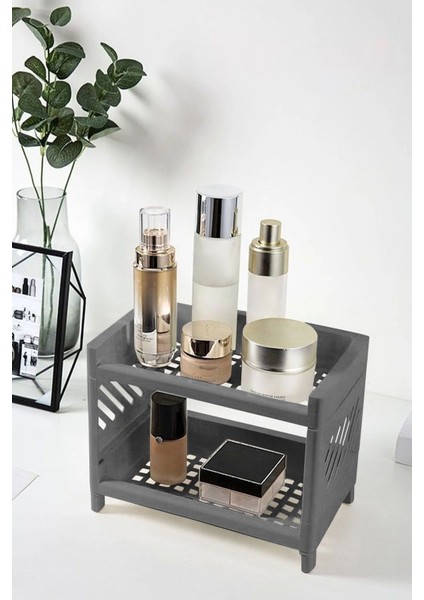 İki Katlı Çok Amaçlı Takı ve Makyaj Düzenleyici, Antrasit, Plastik, 1 Parça fiyatları