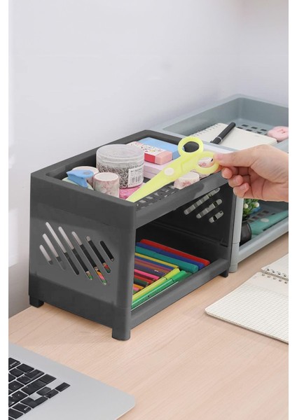 İki Katlı Çok Amaçlı Takı ve Makyaj Düzenleyici, Antrasit, Plastik, 1 Parça fırsatları