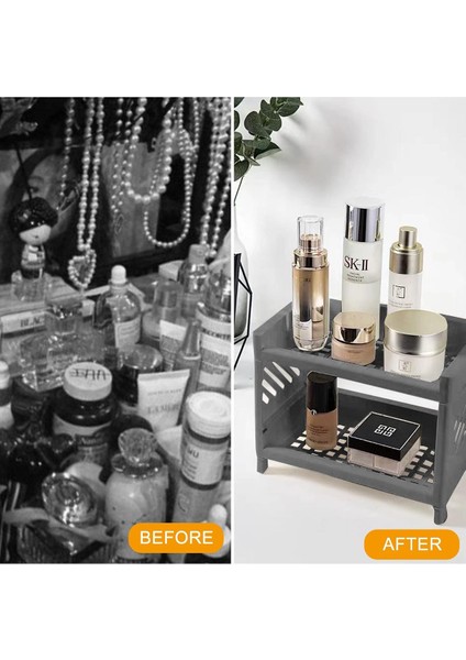 İki Katlı Çok Amaçlı Takı ve Makyaj Düzenleyici, Antrasit, Plastik, 1 Parça indirimleri