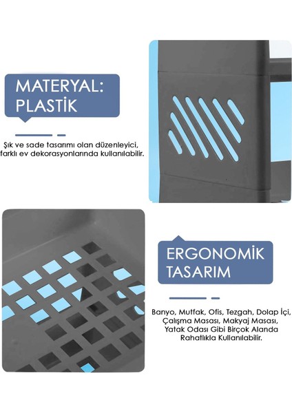 İki Katlı Çok Amaçlı Takı ve Makyaj Düzenleyici, Antrasit, Plastik, 1 Parça