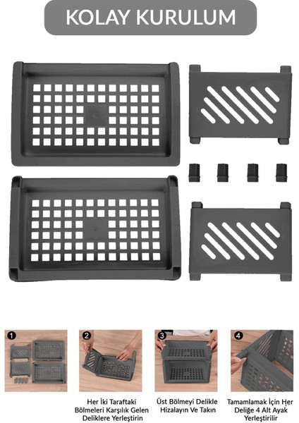 İki Katlı Çok Amaçlı Takı ve Makyaj Düzenleyici, Antrasit, Plastik, 1 Parça