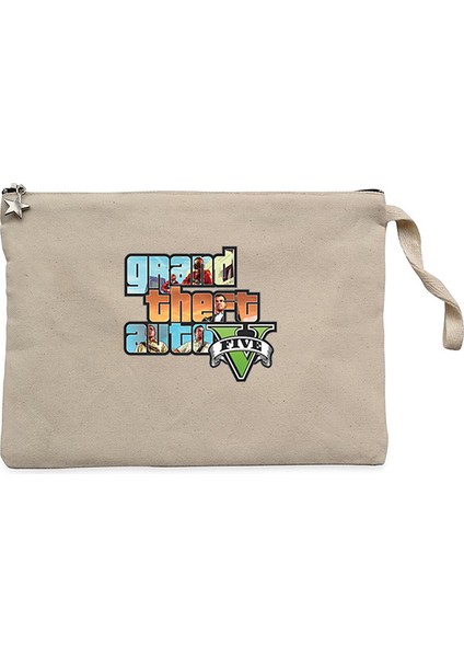 Grand Theft Auto Five Mans Krem Clutch Astarlı Cüzdan / El Çantası