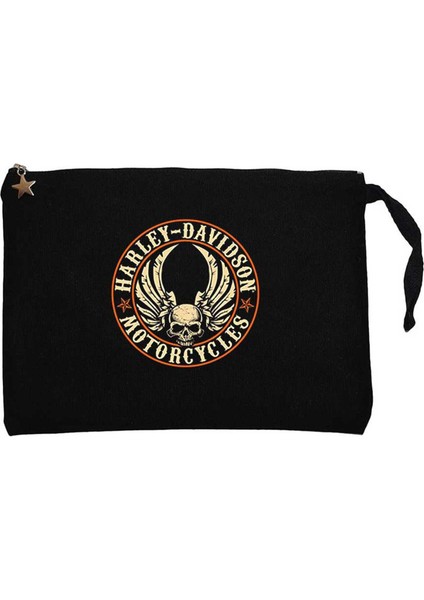 Harley Chopper Wings Skull Siyah Clutch Astarlı Cüzdan / El Çantası
