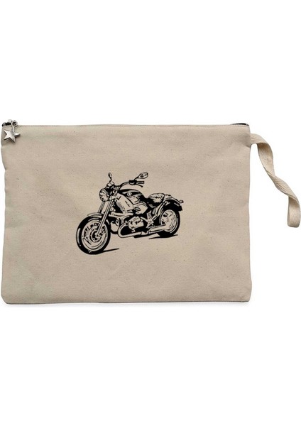 Kruvazör Motosiklet Çizim Krem Clutch Astarlı Cüzdan / El Çantası