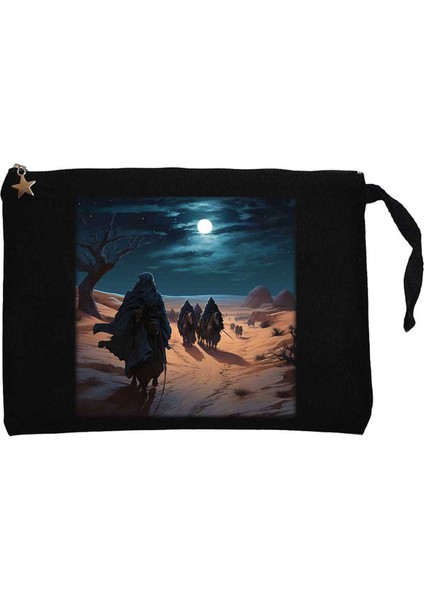 Caravan Advancing In The Moonlight Siyah Clutch Astarlı Cüzdan / El Çantası