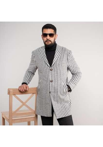 Çizgili Erkek Regular Fit Kaşe Kaban