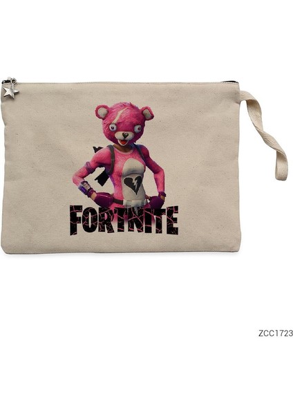 Fortnite Pink Bear Krem Clutch Astarlı Cüzdan / El Çantası