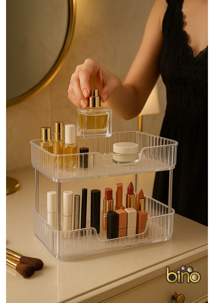 Şeffaf 2 Katlı Makyaj ve Takı Organizeri, Banyo ve Dolap Düzenleyici, Beyaz fiyatları