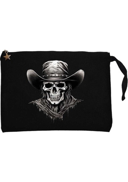Kovboy Skull Siyah Clutch Astarlı Cüzdan / El Çantası