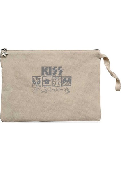 Kiss Logolar ve Imza Krem Clutch Astarlı Cüzdan / El Çantası