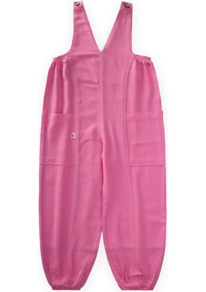 V Yaka Paça Lastikli Keten Salopet 2-7 Yaş Pembe fiyatları