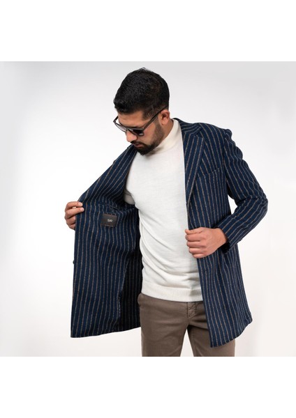 Çizgili Erkek Regular Fit Kaşe Kaban modelleri