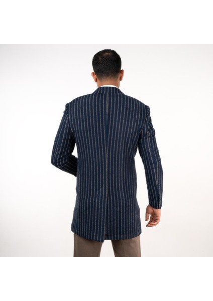 Çizgili Erkek Regular Fit Kaşe Kaban fırsatları