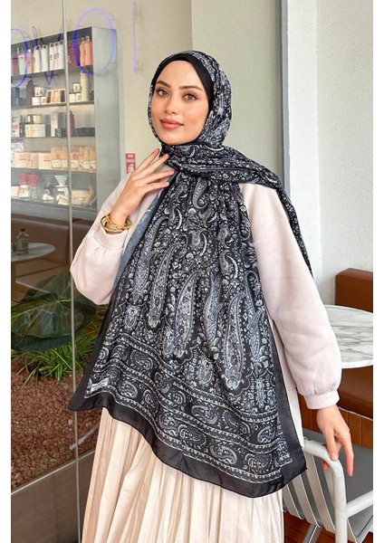 Retro Desenli Soft Şal Siyah