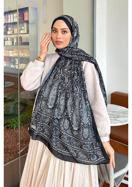 Retro Desenli Soft Şal Siyah modelleri