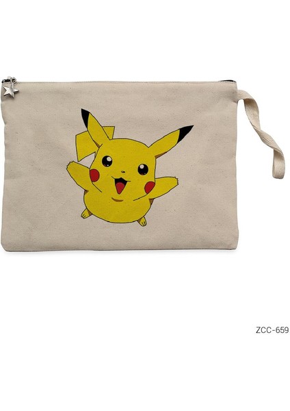 Pokemon Pikachu 2 Krem Clutch Astarlı Cüzdan / El Çantası