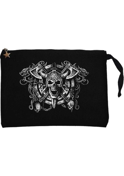 Amon Amarth Vikings Skull Siyah Clutch Astarlı Cüzdan / El Çantası