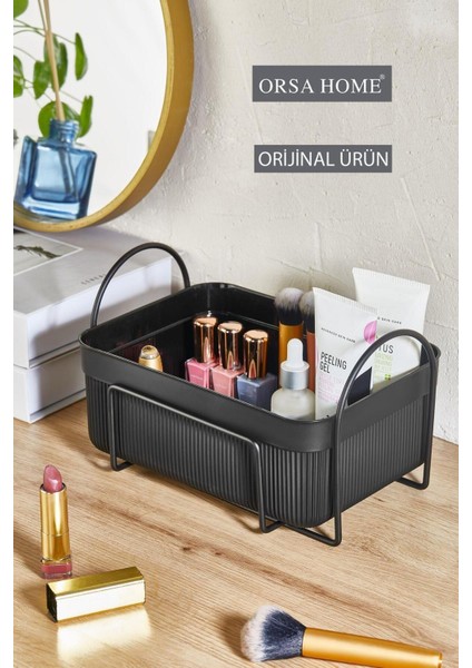 Modern Siyah Metal Makyaj ve Kozmetik Organizer, 2 Parça, Şık ve İşlevsel Tasarım