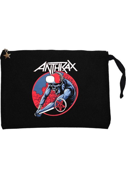 Anthrax Pentegram Siyah Clutch Astarlı Cüzdan / El Çantası
