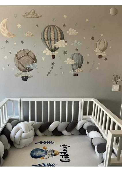 240 cm 3 Örgü Beşik Korumalı Antrasit - Beyaz - Açık Gri ( Anne Yanına Uygundur )