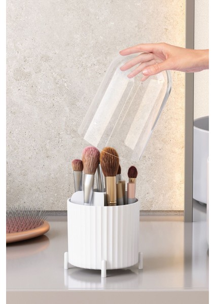 Şeffaf Kapaklı Kozmetik Düzenleyici, Beyaz, Plastik, Tek Parça