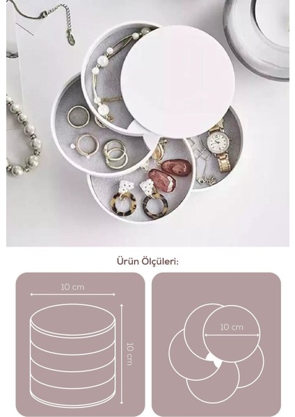 4 Katlı Dönebilir Silindir Takı ve Makyaj Organizeri, Şık ve Fonksiyonel Tasarım