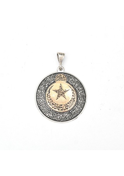 Gümüş Ayyıldız Hat Yazılı Model Erkek Kolye